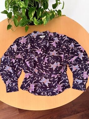 ISABEL MARANT ETOILE Oxel City draped floral blouse in Faded Night Size 36